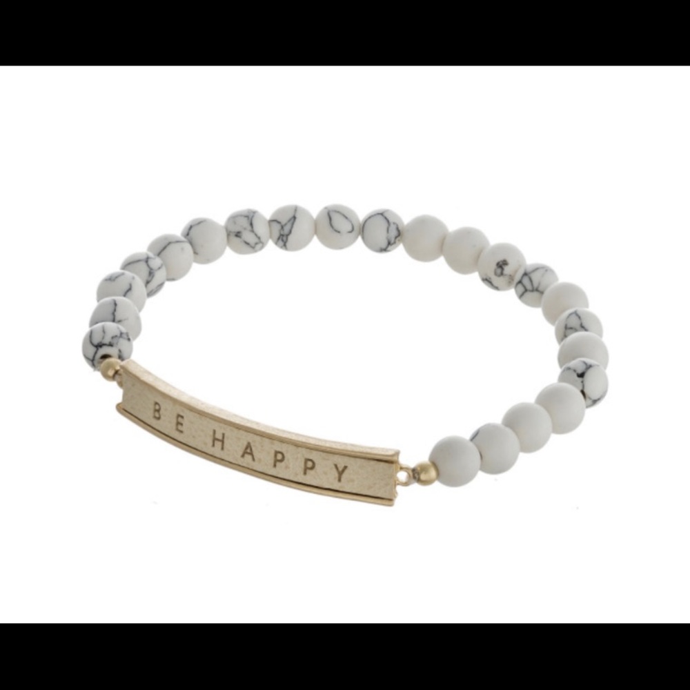 Howlite "Be Happy" Beaded Bracelet